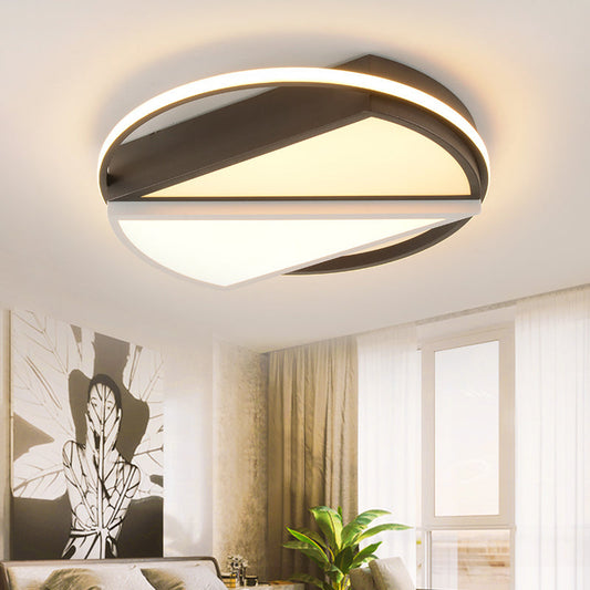 Modern Geometric Metal LED Flush Mount Ceiling Lamp for Bedroom in Black and White