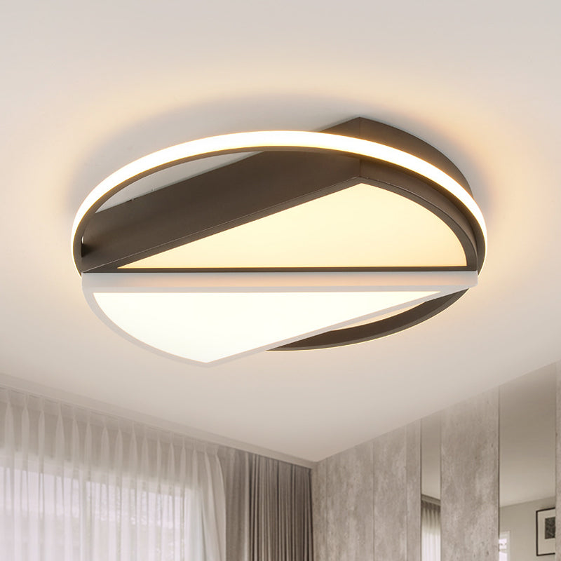 Modern Geometric Metal LED Flush Mount Ceiling Lamp for Bedroom in Black and White