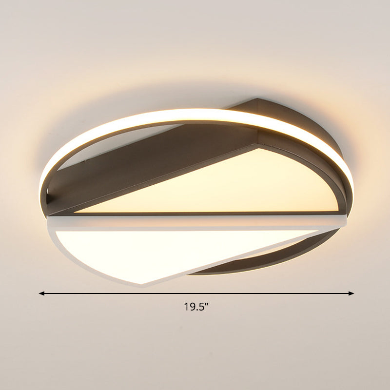 Modern Geometric Metal LED Flush Mount Ceiling Lamp for Bedroom in Black and White