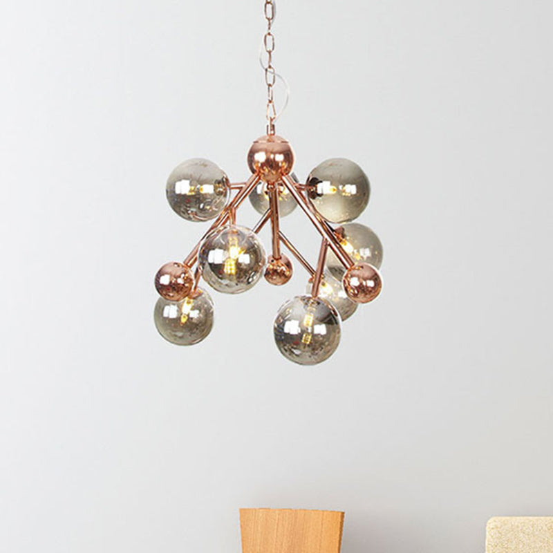 Vintage Glass Pendant Chandelier - 9 Globe Lights in Clear, Amber & Smoke Gray for Indoor Lighting