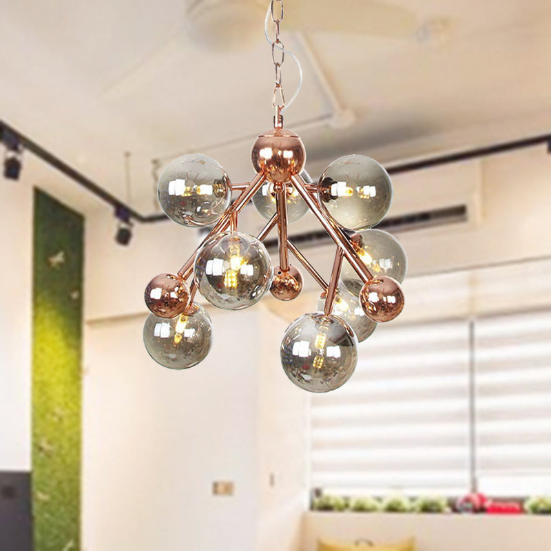 Vintage Glass Pendant Chandelier - 9 Globe Lights in Clear, Amber & Smoke Gray for Indoor Lighting