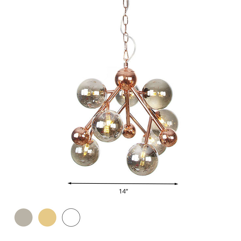 Vintage Glass Pendant Chandelier - 9 Globe Lights in Clear, Amber & Smoke Gray for Indoor Lighting