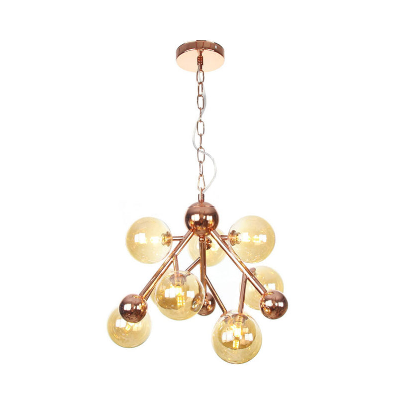 Vintage Glass Pendant Chandelier - 9 Globe Lights in Clear, Amber & Smoke Gray for Indoor Lighting