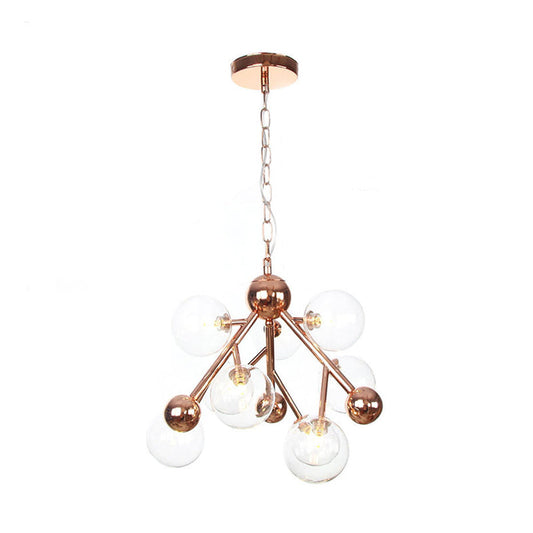 Vintage Glass Pendant Chandelier - 9 Globe Lights in Clear, Amber & Smoke Gray for Indoor Lighting