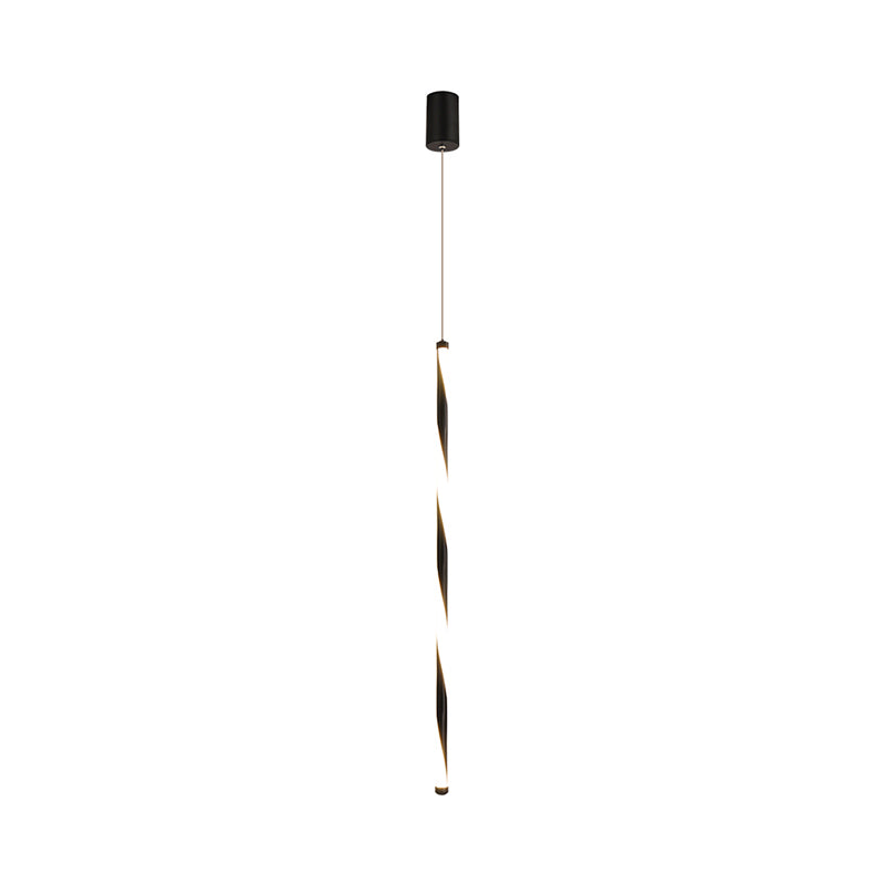 Suspension moderne en tube métallique - Lumière LED changeante noire pour chambre à coucher en blanc chaud