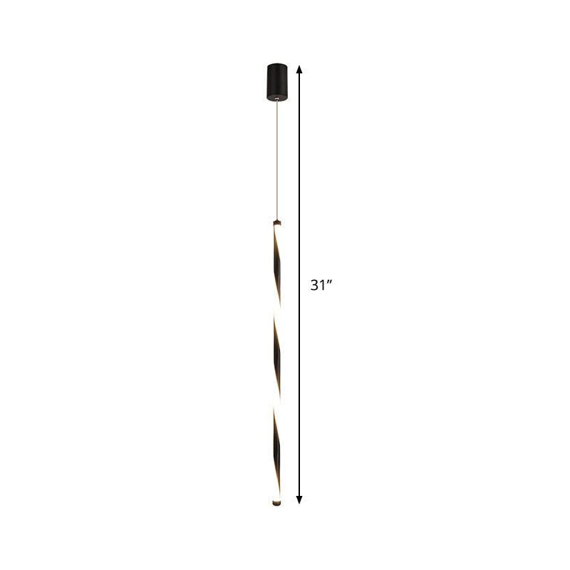 Suspension moderne en tube métallique - Lumière LED changeante noire pour chambre à coucher en blanc chaud
