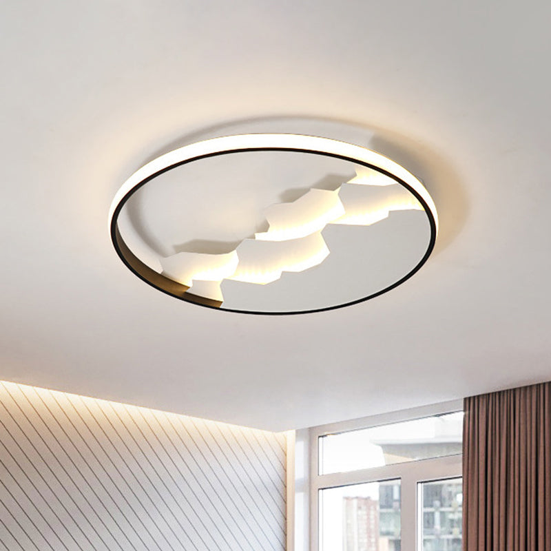 Plafonnier LED circulaire noir de 16,5"/19,5" de large avec lumière chaude/blanche/naturelle, luminaire moderne en acrylique brillant