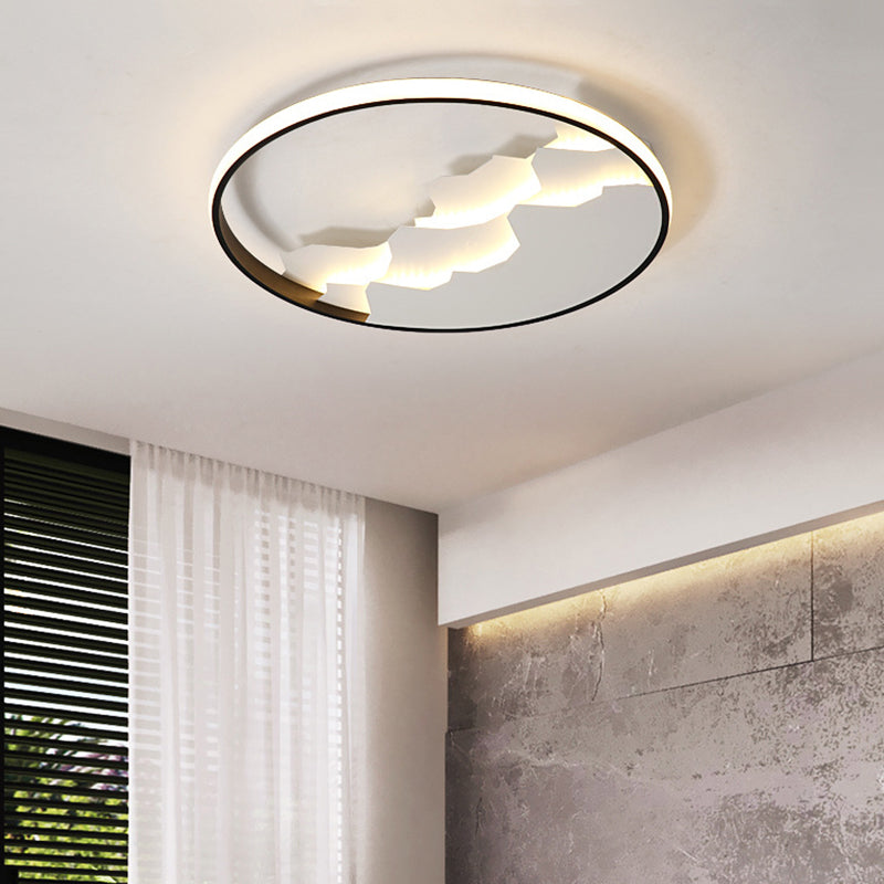 Plafonnier LED circulaire noir de 16,5"/19,5" de large avec lumière chaude/blanche/naturelle, luminaire moderne en acrylique brillant