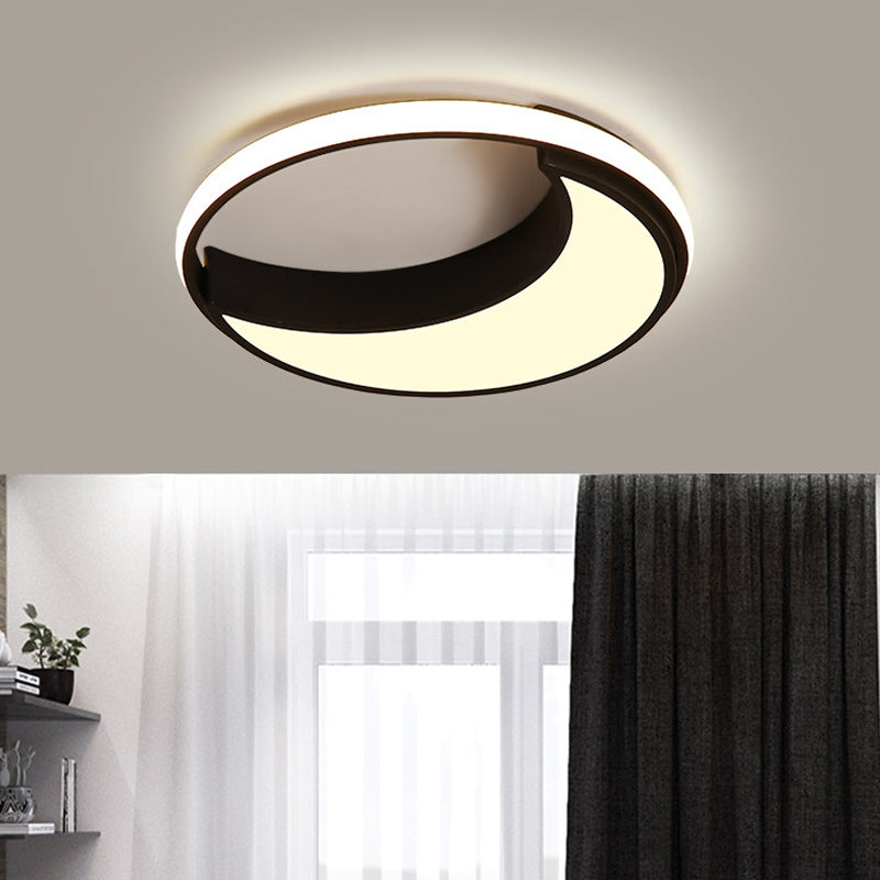 Moon Ceiling Light: Minimalist Metal, LED Flush Mount, Choose White/Warm Natural Light, 16.5"/19.5" Width