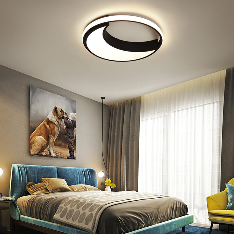 Moon Ceiling Light: Minimalist Metal, LED Flush Mount, Choose White/Warm Natural Light, 16.5"/19.5" Width