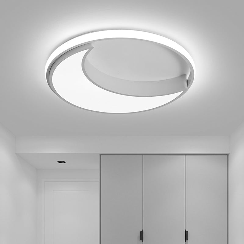 Moon Ceiling Light: Minimalist Metal, LED Flush Mount, Choose White/Warm Natural Light, 16.5"/19.5" Width