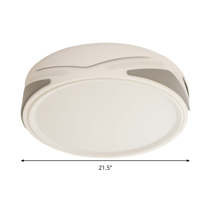 Modern LED Flush Light Fixture - 18.5"/21.5" Wide, White Ceiling Mount, Round Metal Shade - Warm/White/Natural Light