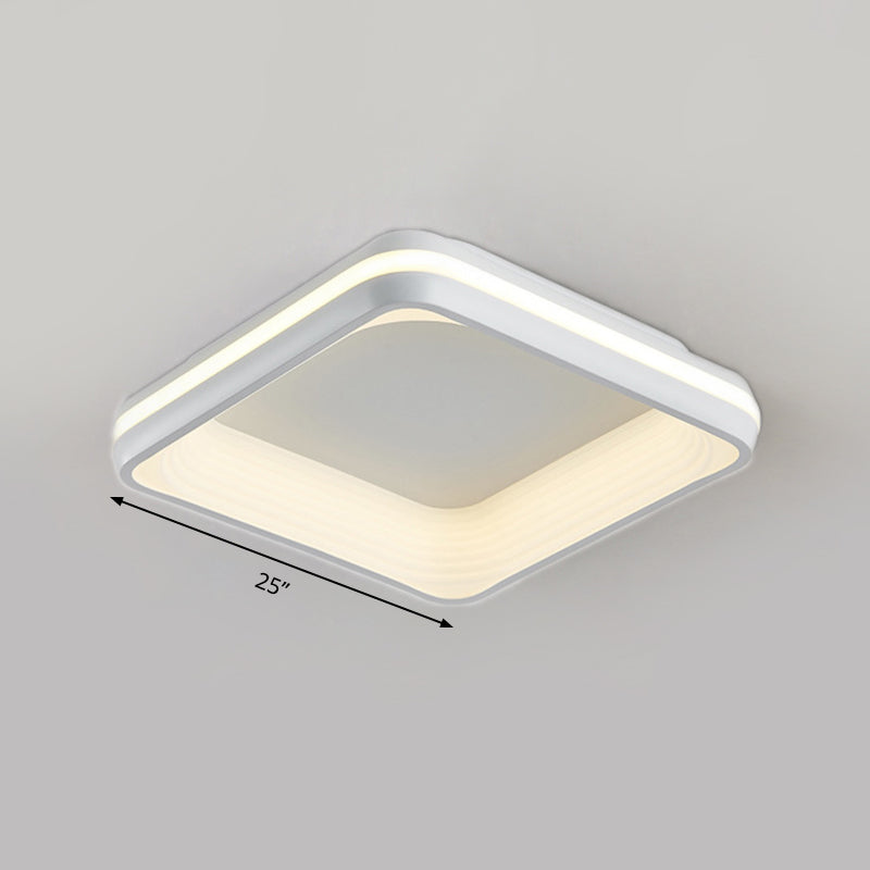Simple Style Metal Square Flush Light - 19" or 25" Wide LED Ceiling Mounted Fixture with Stepless Dimming, Remote Control, and 3 Color Light Options