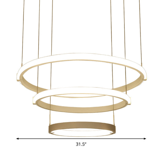 Simple White Chandelier With Led Lights: Double/ Triple Ring Design