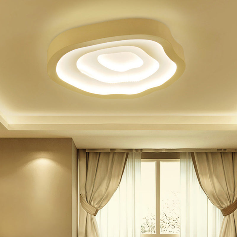 Minimalist White LED Flush Mount Lamp - 21"/25" Wide Tree-Ring Ceiling Light with 3 Color Options