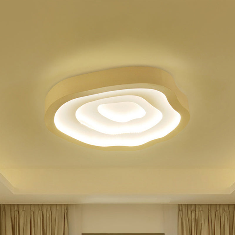 Minimalist White LED Flush Mount Lamp - 21"/25" Wide Tree-Ring Ceiling Light with 3 Color Options