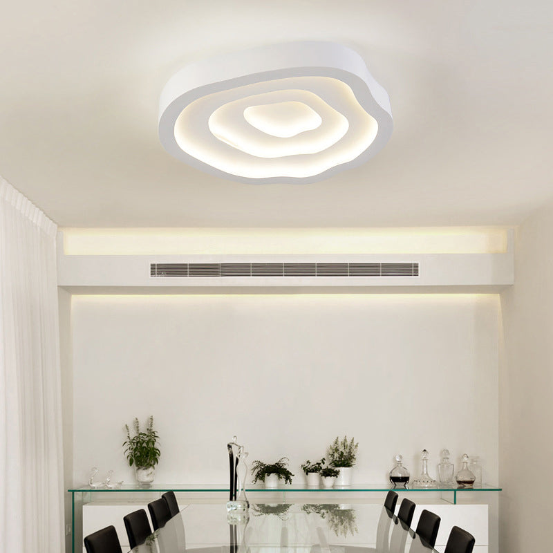 Minimalist White LED Flush Mount Lamp - 21"/25" Wide Tree-Ring Ceiling Light with 3 Color Options