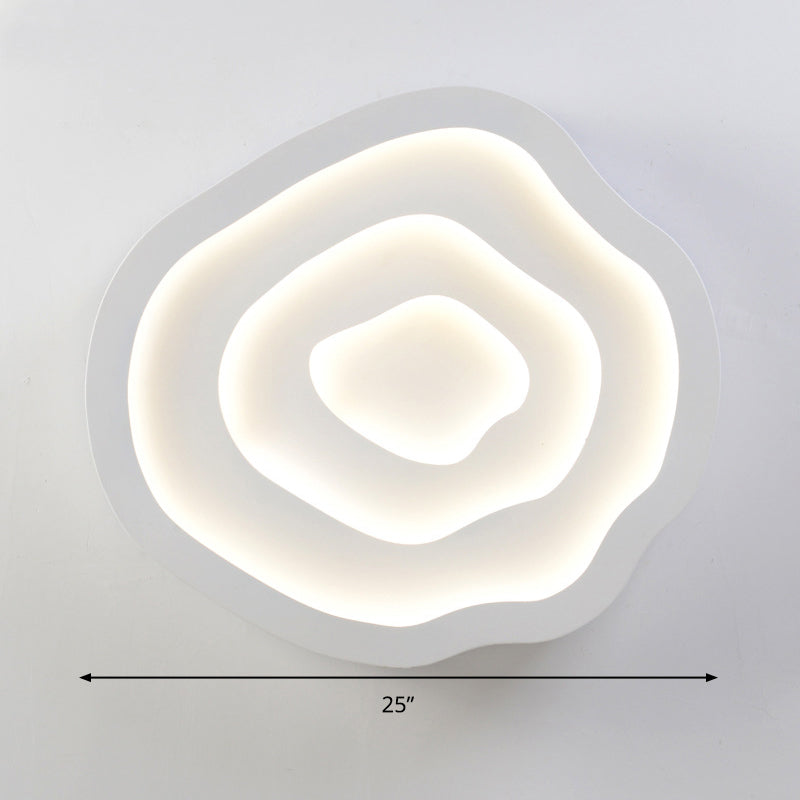Minimalist White LED Flush Mount Lamp - 21"/25" Wide Tree-Ring Ceiling Light with 3 Color Options