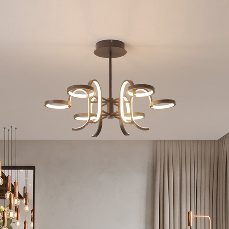 Lustre moderne en métal noir - Suspension à bras incurvés 5/6 en lumière chaude/blanche