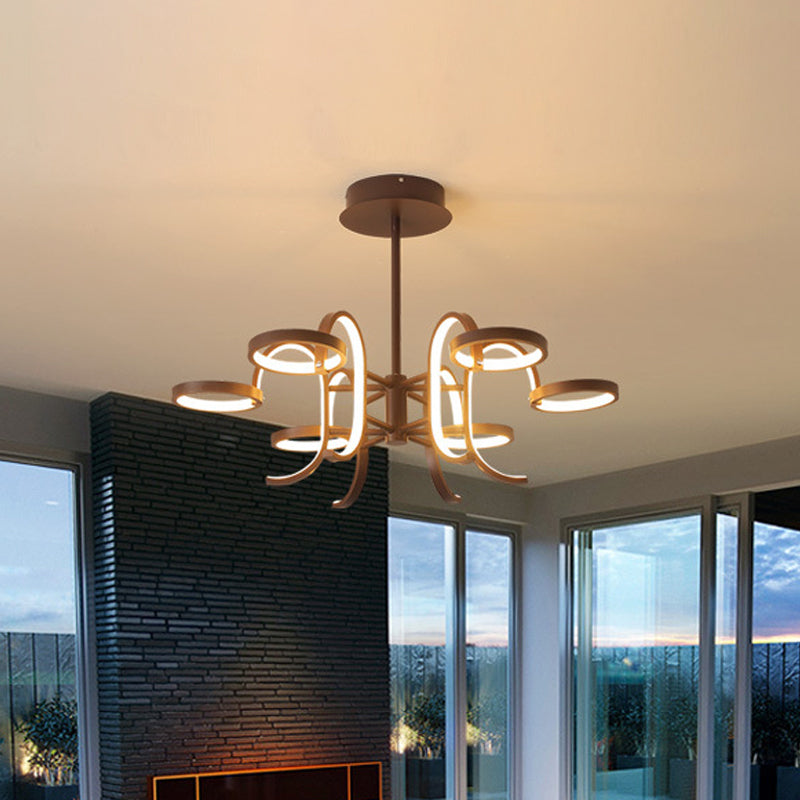 Lustre moderne en métal noir - Suspension à bras incurvés 5/6 en lumière chaude/blanche