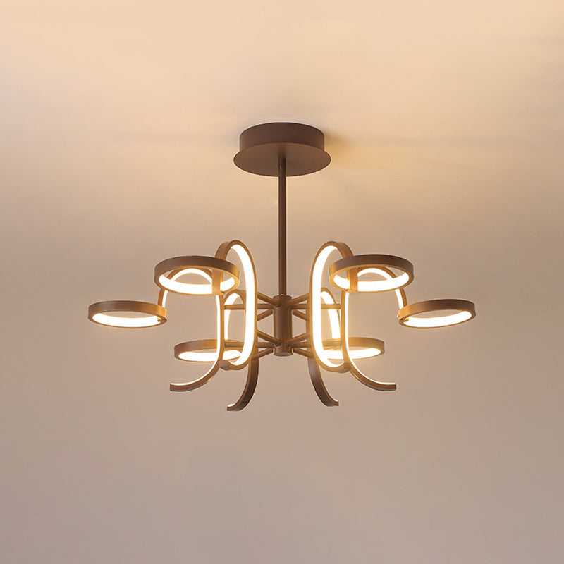 Lustre moderne en métal noir - Suspension à bras incurvés 5/6 en lumière chaude/blanche