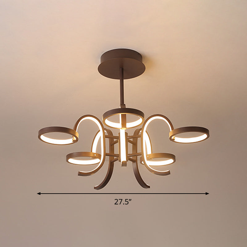 Lustre moderne en métal noir - Suspension à bras incurvés 5/6 en lumière chaude/blanche