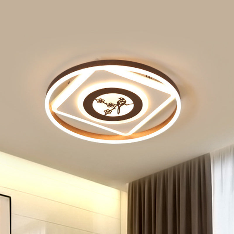 Plafonnier géométrique en acrylique - 16"/19,5" de large - Plafonnier LED moderne blanc café - Gradation continue avec télécommande
