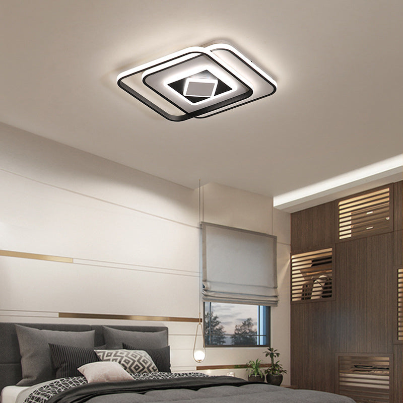 Modern Black Square Ceiling LED Flush Mount Lighting with Warm/3 Color Light - Acrylic Fixture