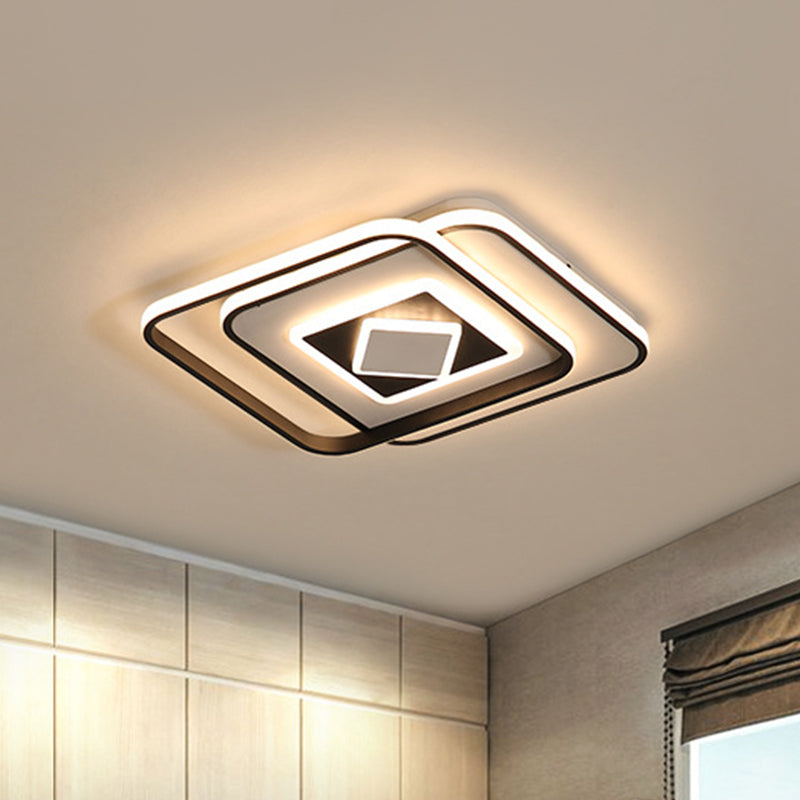 Modern Black Square Ceiling LED Flush Mount Lighting with Warm/3 Color Light - Acrylic Fixture