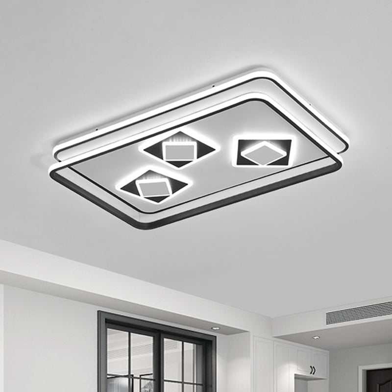 Contemporary Rectangle Flush Mount LED Ceiling Lamp for Living Room - Black Acrylic, Warm/3 Color Light