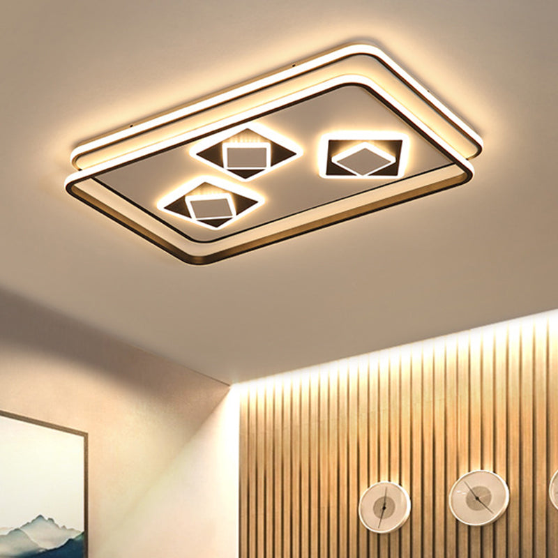 Contemporary Rectangle Flush Mount LED Ceiling Lamp for Living Room - Black Acrylic, Warm/3 Color Light