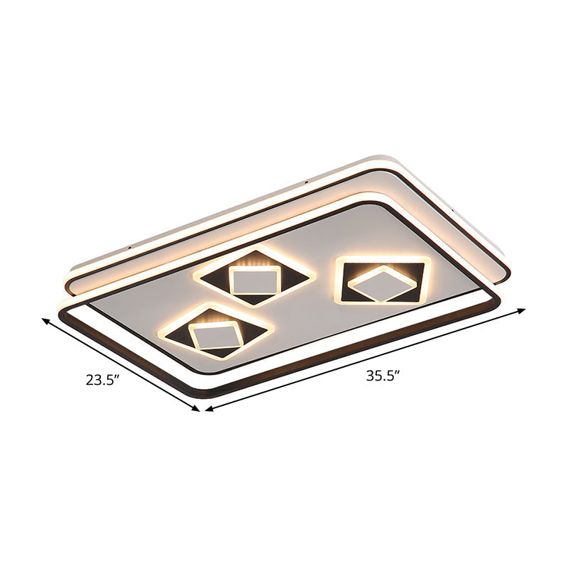 Contemporary Rectangle Flush Mount LED Ceiling Lamp for Living Room - Black Acrylic, Warm/3 Color Light