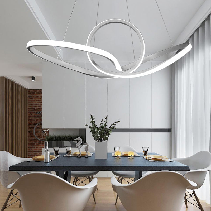 Lustre suspendu minimaliste à LED en acrylique - Plafonnier suspendu à courbes sans coutures en blanc chaud