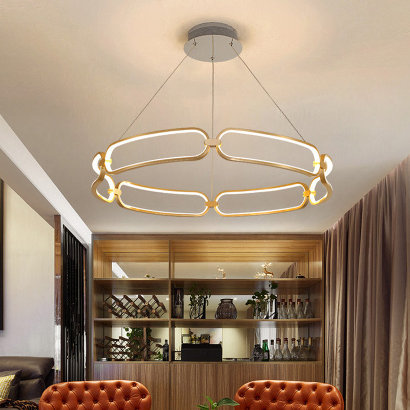 Lustre suspendu minimaliste à LED doré de 23,5"/31,5" - Lampe suspendue en métal avec bracelet réglable, lumière chaude/blanche/naturelle