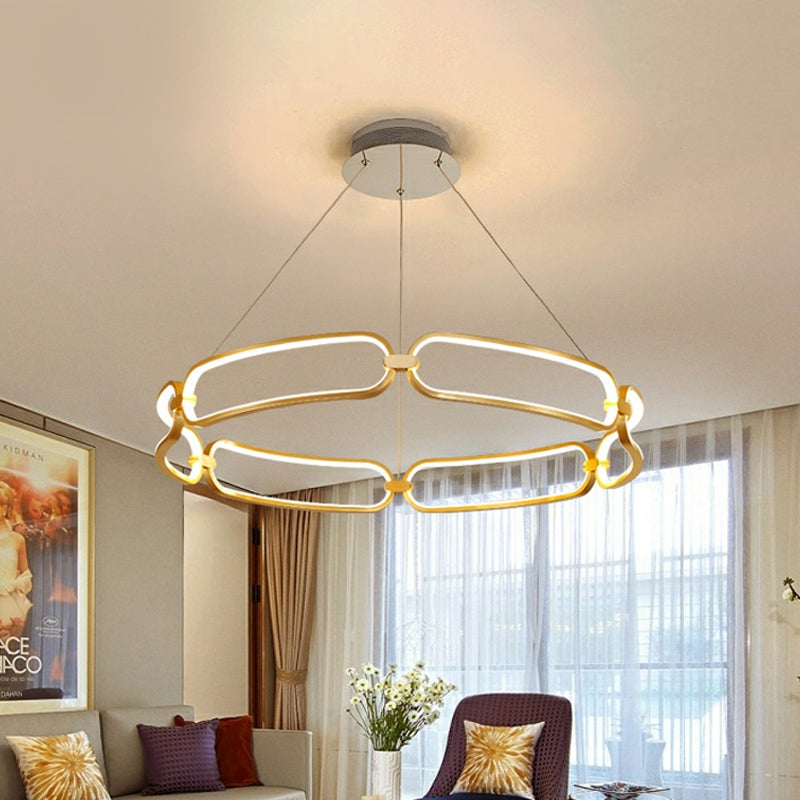 Lustre suspendu minimaliste à LED doré de 23,5"/31,5" - Lampe suspendue en métal avec bracelet réglable, lumière chaude/blanche/naturelle