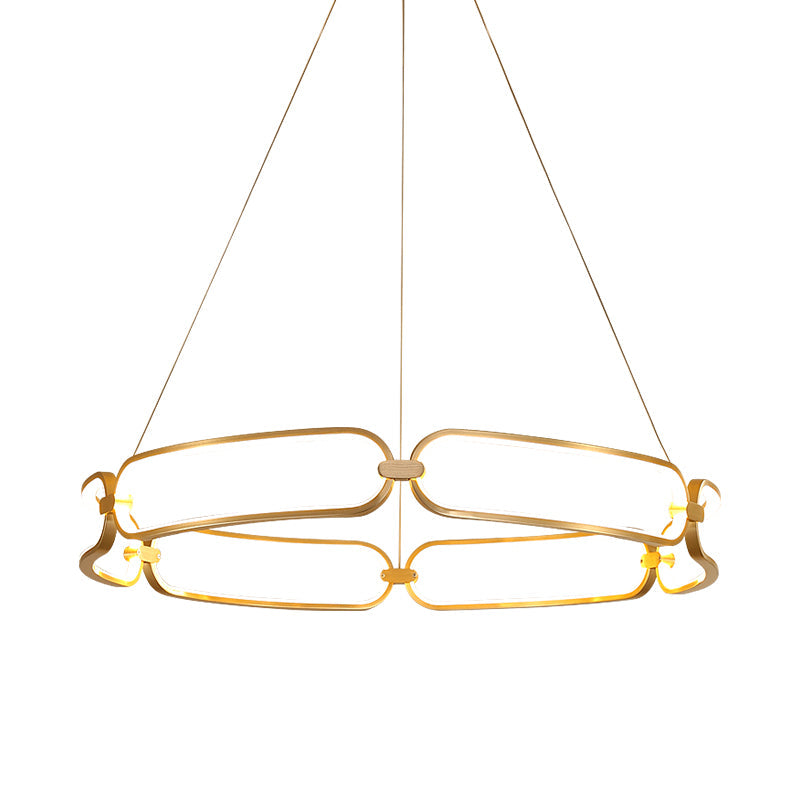 Lustre suspendu minimaliste à LED doré de 23,5"/31,5" - Lampe suspendue en métal avec bracelet réglable, lumière chaude/blanche/naturelle