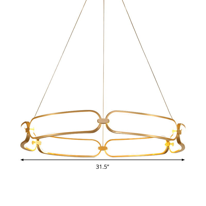 Lustre suspendu minimaliste à LED doré de 23,5"/31,5" - Lampe suspendue en métal avec bracelet réglable, lumière chaude/blanche/naturelle