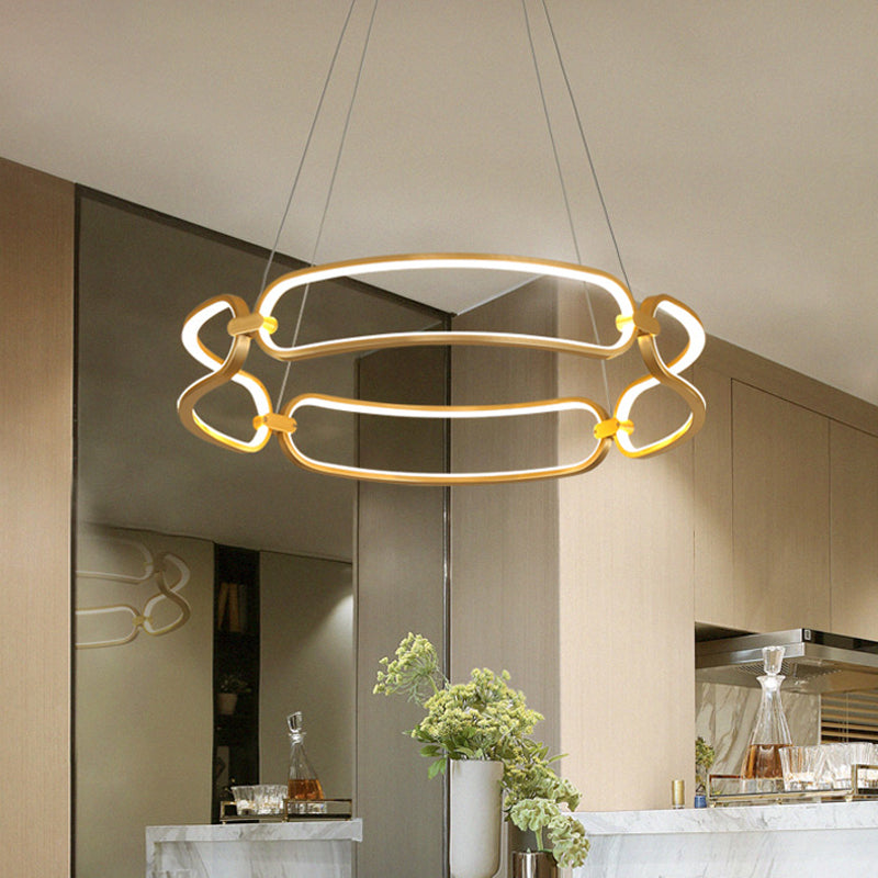 Lustre suspendu minimaliste à LED doré de 23,5"/31,5" - Lampe suspendue en métal avec bracelet réglable, lumière chaude/blanche/naturelle