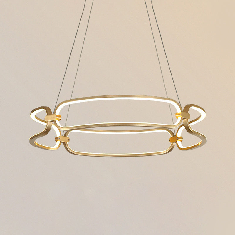 Lustre suspendu minimaliste à LED doré de 23,5"/31,5" - Lampe suspendue en métal avec bracelet réglable, lumière chaude/blanche/naturelle