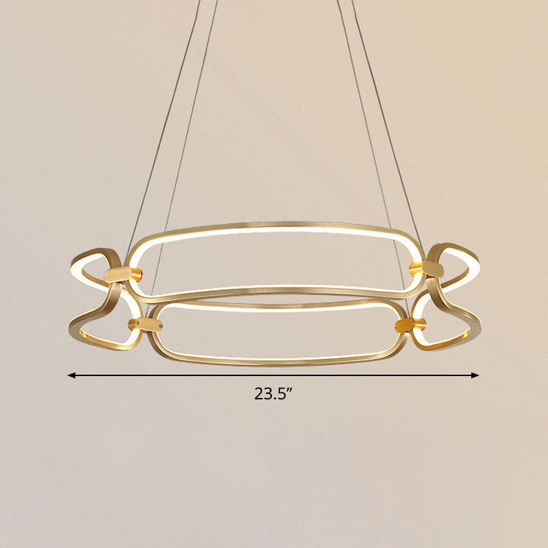 Lustre suspendu minimaliste à LED doré de 23,5"/31,5" - Lampe suspendue en métal avec bracelet réglable, lumière chaude/blanche/naturelle