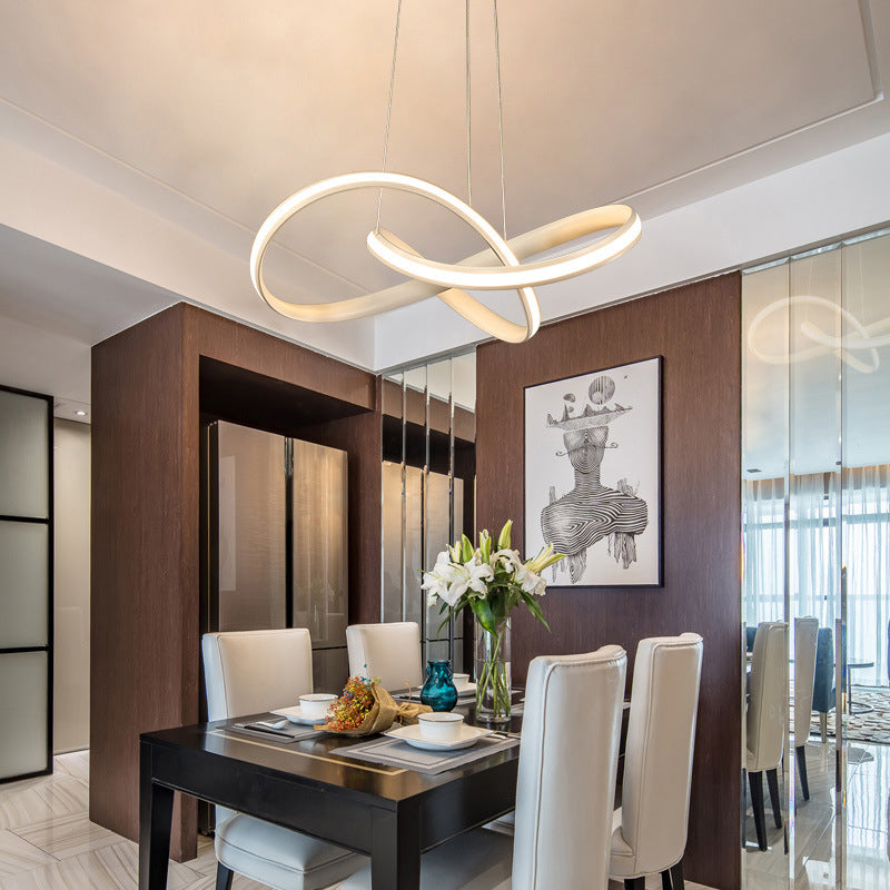 Modern Acrylic Chandelier Light Fixture - White LED Pendant Light with Seamless Curve Design in Warm/White Light