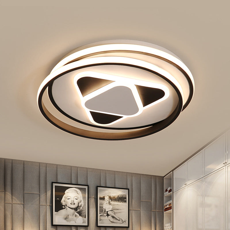 Contemporary Black Triangle Flush Mount LED Ceiling Light - 16.5"/20.5" Wide - Warm/3 Color Lighting
