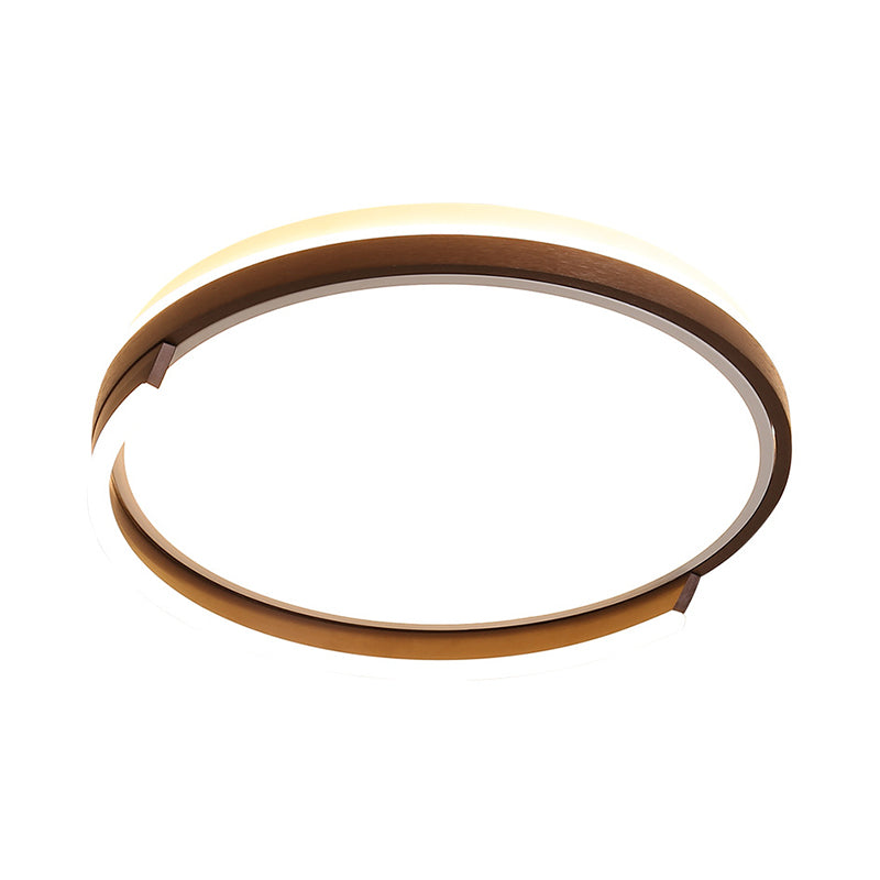 Contemporary Circular Metal Flush Mount Lamp - Coffee, 16"/19.5" Wide, LED Ceiling Lighting - White/3 Color Light