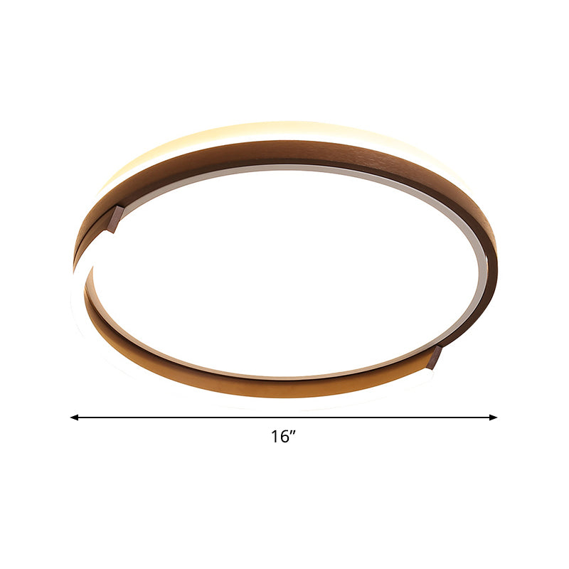 Contemporary Circular Metal Flush Mount Lamp - Coffee, 16"/19.5" Wide, LED Ceiling Lighting - White/3 Color Light
