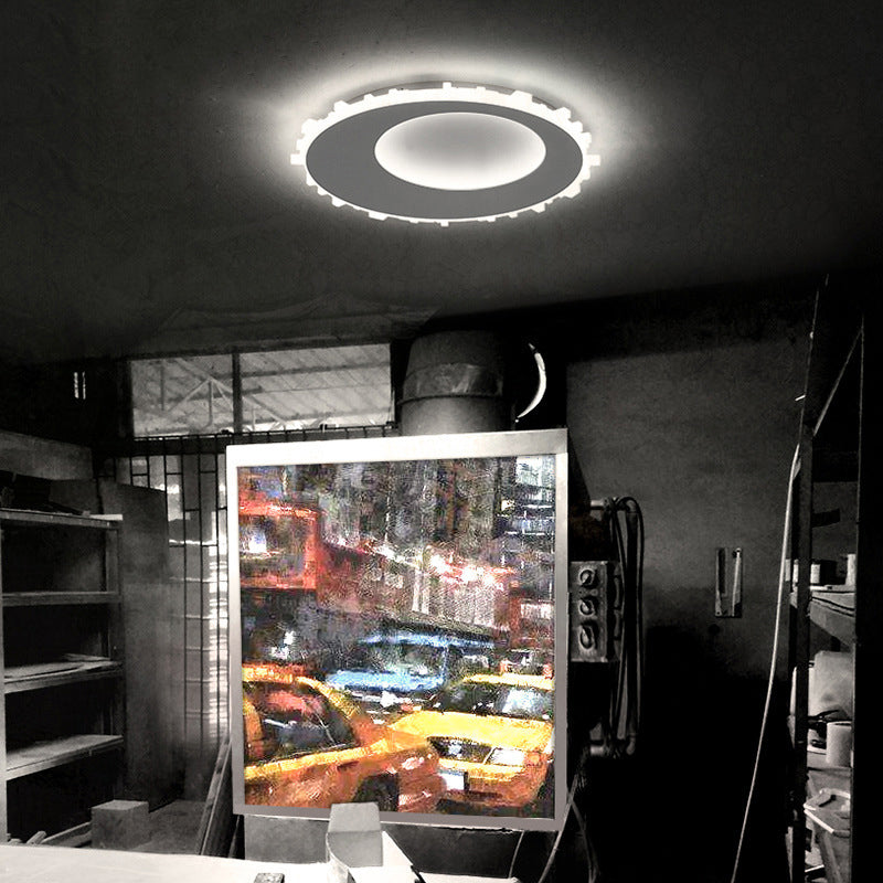Sleek White Circle Flush Mount LED Ceiling Light Fixture - Minimalist Acrylic Design, Warm Light/Remote Control - 16"/20" Wide