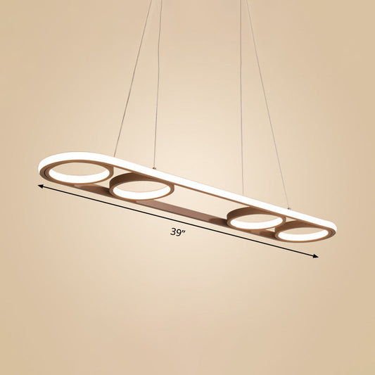 Simple Style Metal Island Lighting Coffee Led Ceiling Pendant Light In Warm/White 39/47 Wide Oval