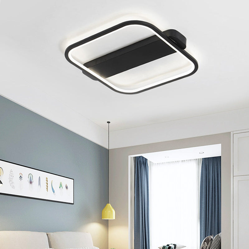 Modern Black LED Ceiling Fixture - 16.5"/20.5" Minimalist Square Style, Acrylic Flush Mount Lamp with 3 Light Options
