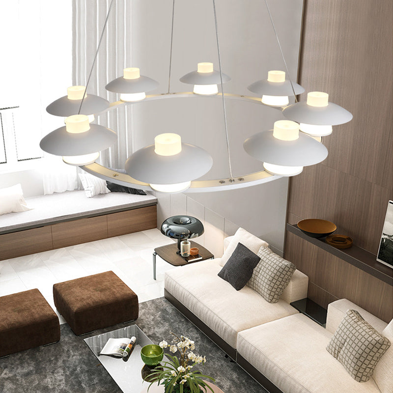 Lustre en acrylique moderniste en forme de champignon avec plafonnier LED à 6/8 têtes - Lumière blanche, chaude/blanche