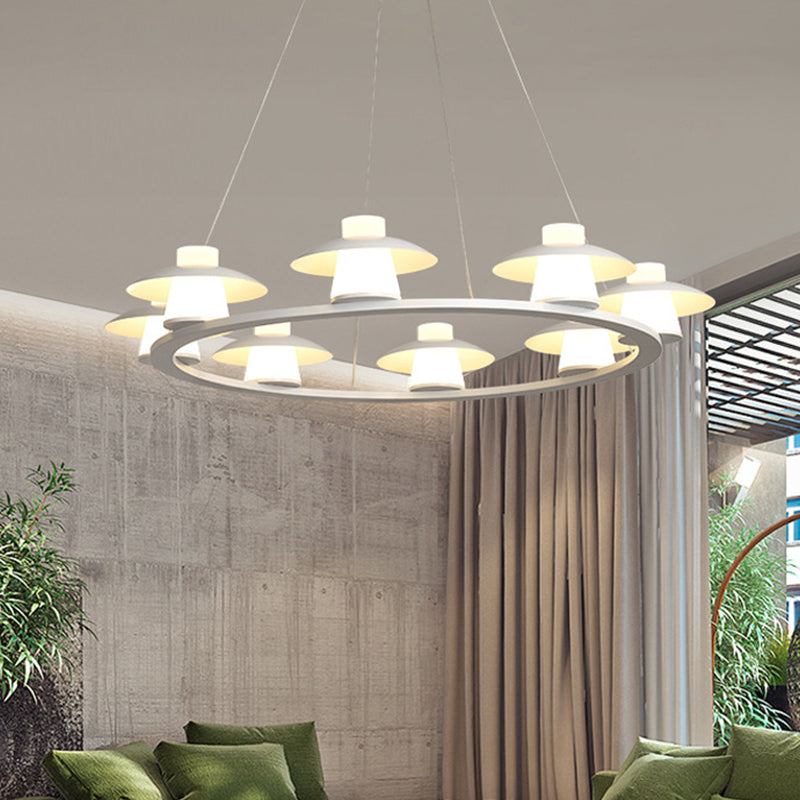 Lustre en acrylique moderniste en forme de champignon avec plafonnier LED à 6/8 têtes - Lumière blanche, chaude/blanche