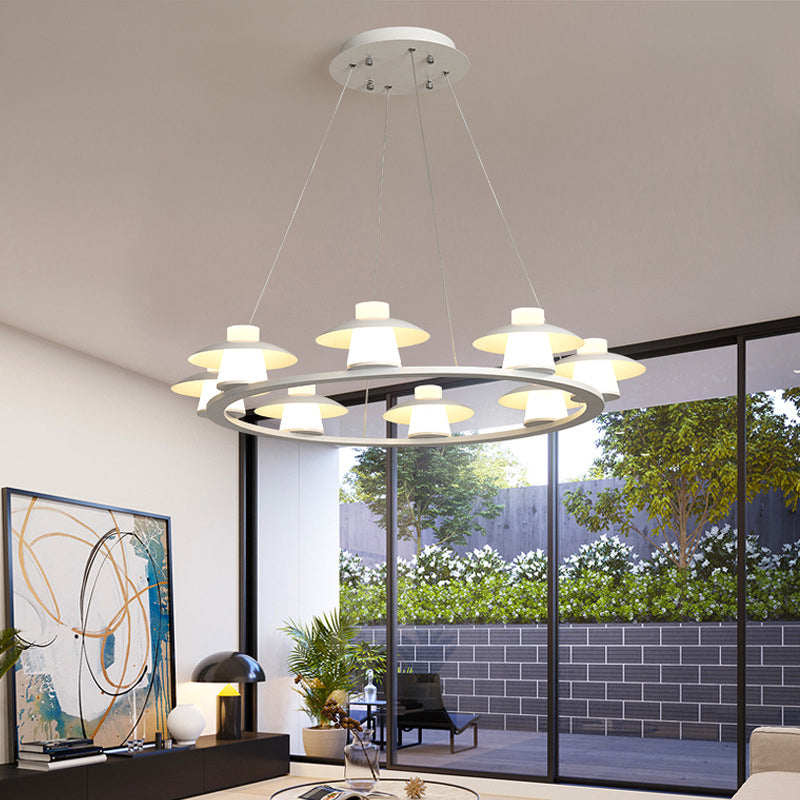 Lustre en acrylique moderniste en forme de champignon avec plafonnier LED à 6/8 têtes - Lumière blanche, chaude/blanche